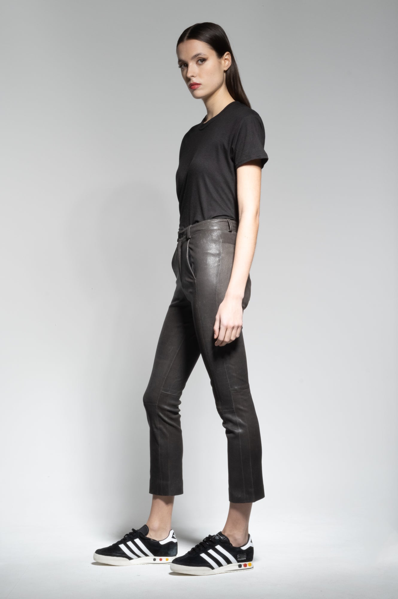 ANITA LEATHER FLARED CROPPED PANTS
