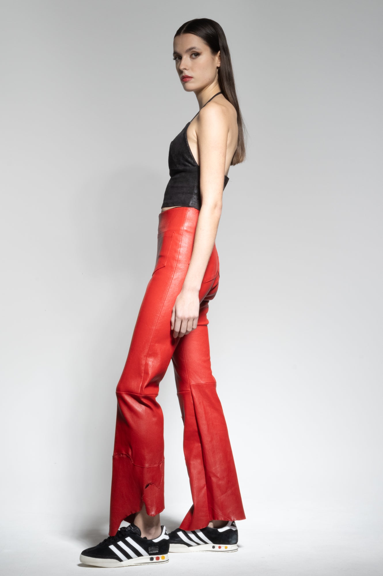 AMBER STRETCH LEATHER FLARED PANTS