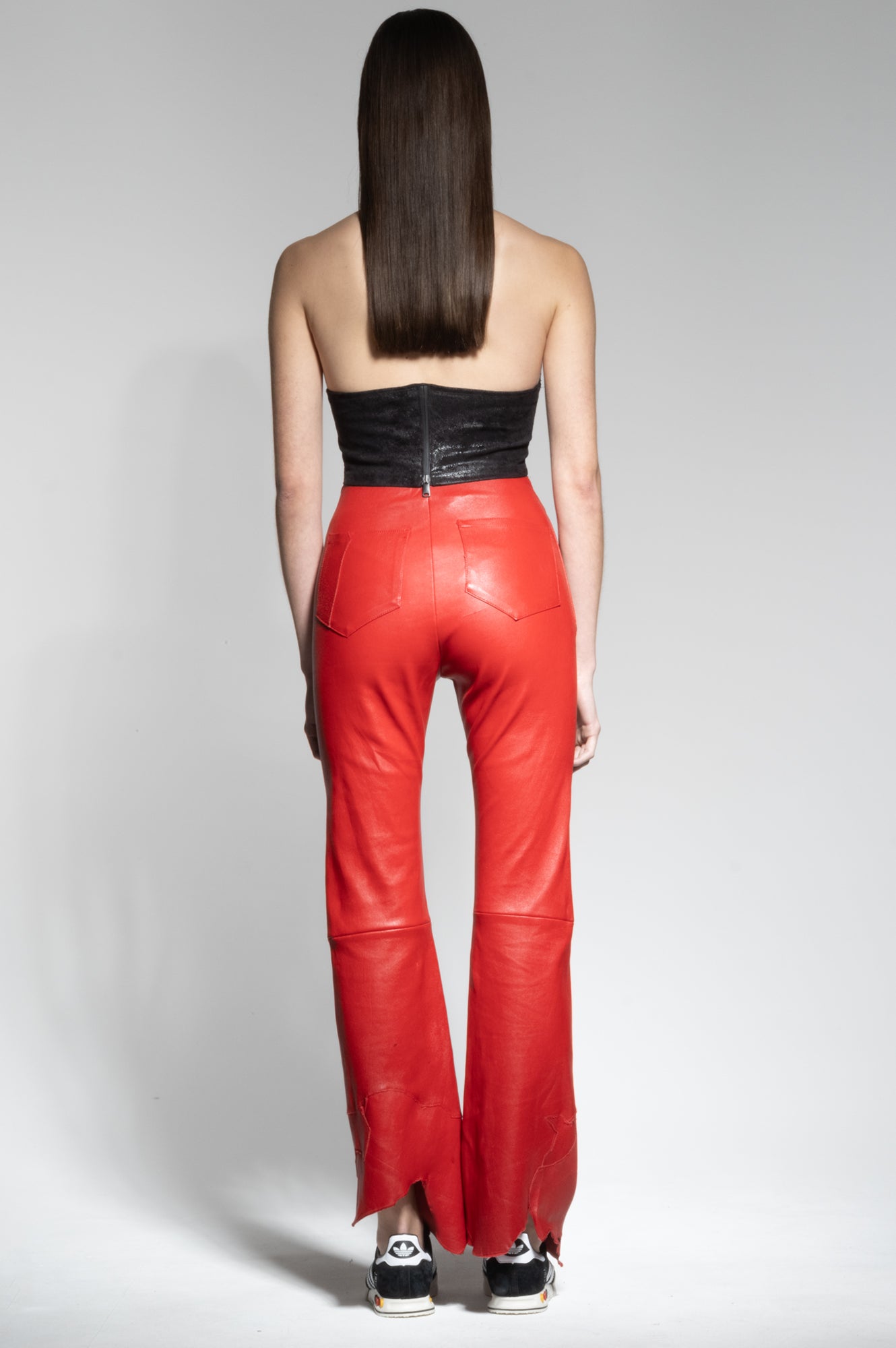 AMBER STRETCH LEATHER FLARED PANTS