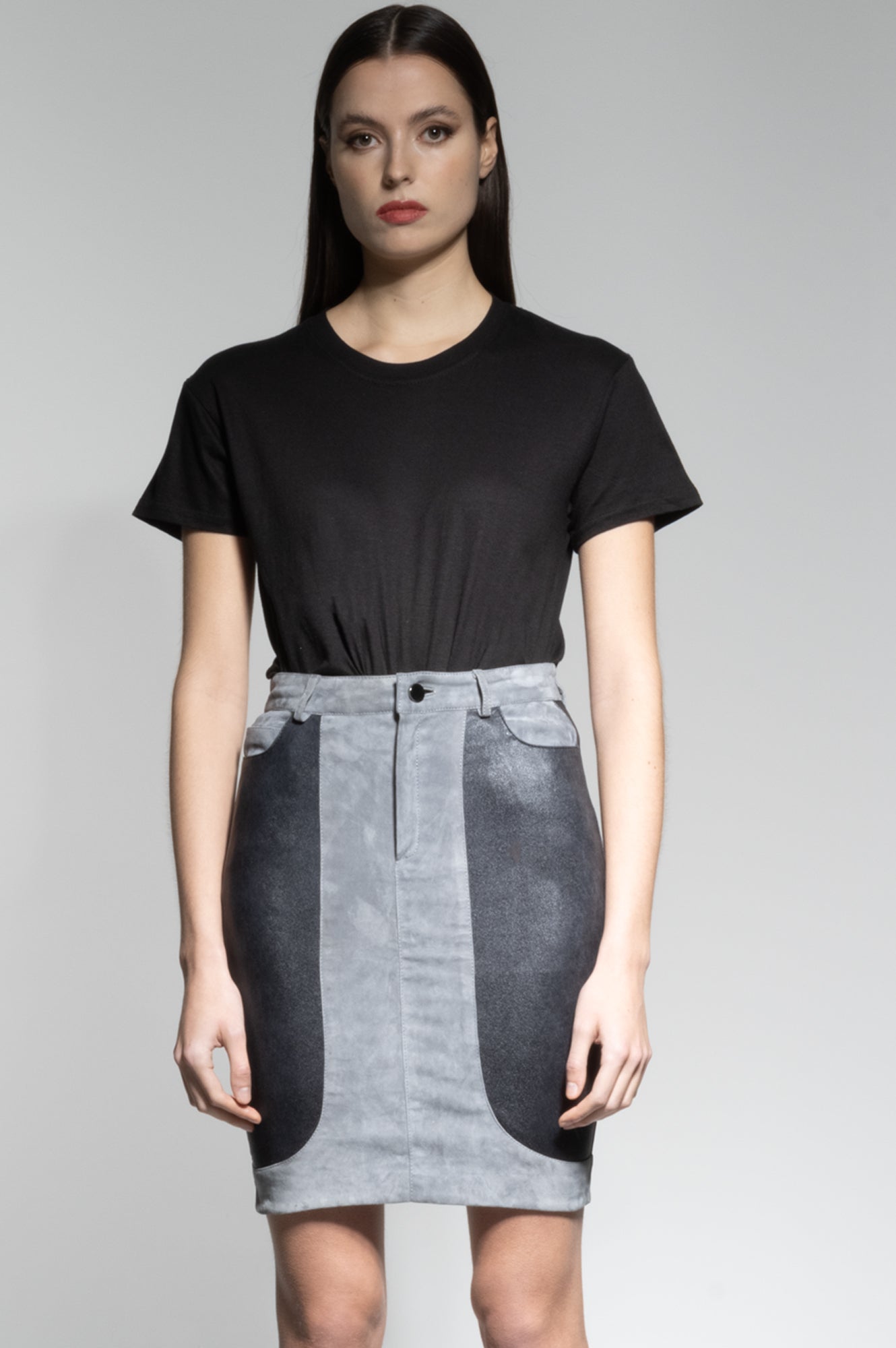 KADRY LEATHER & SUEDE SKIRT