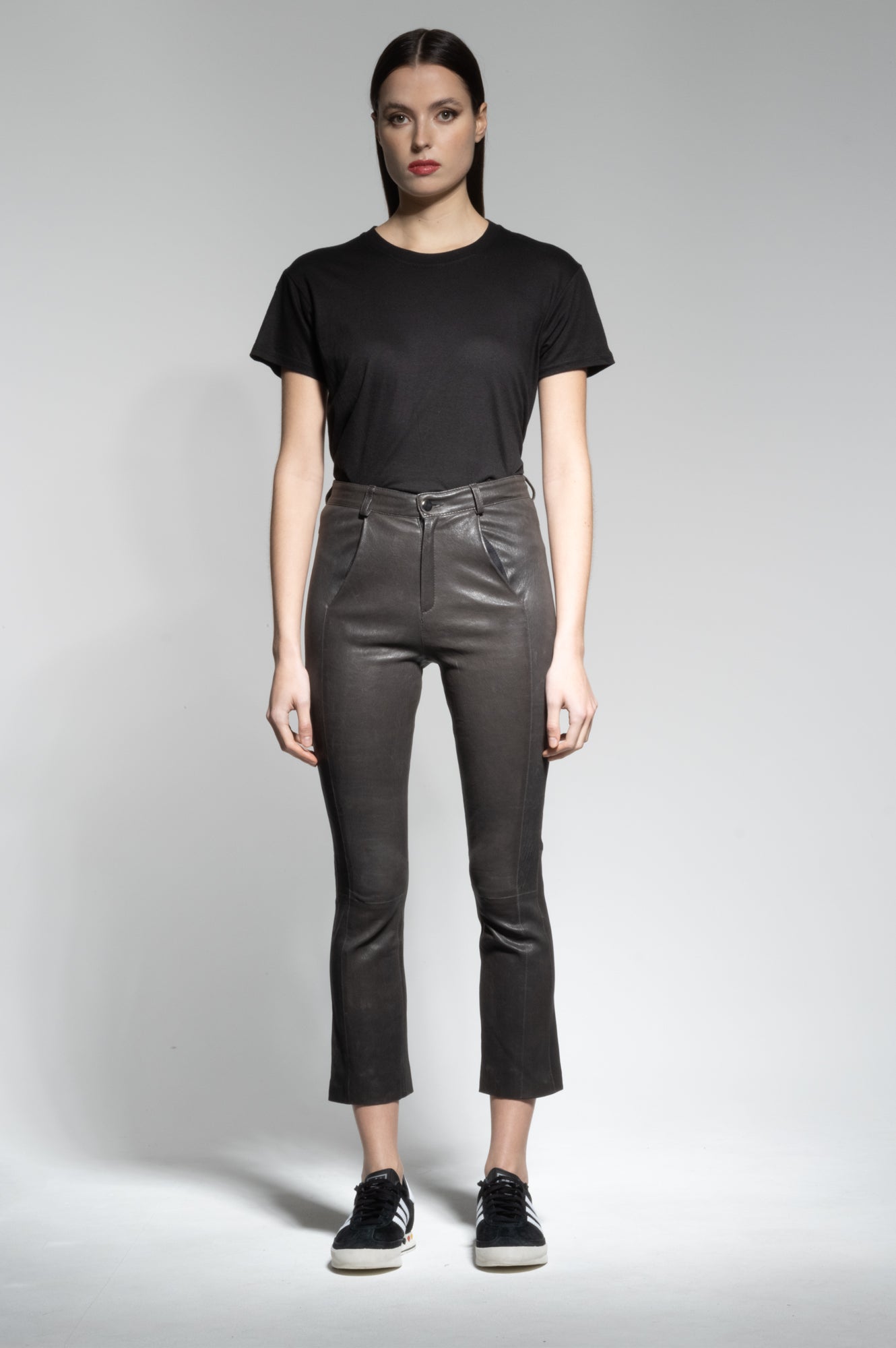 ANITA LEATHER FLARED CROPPED PANTS