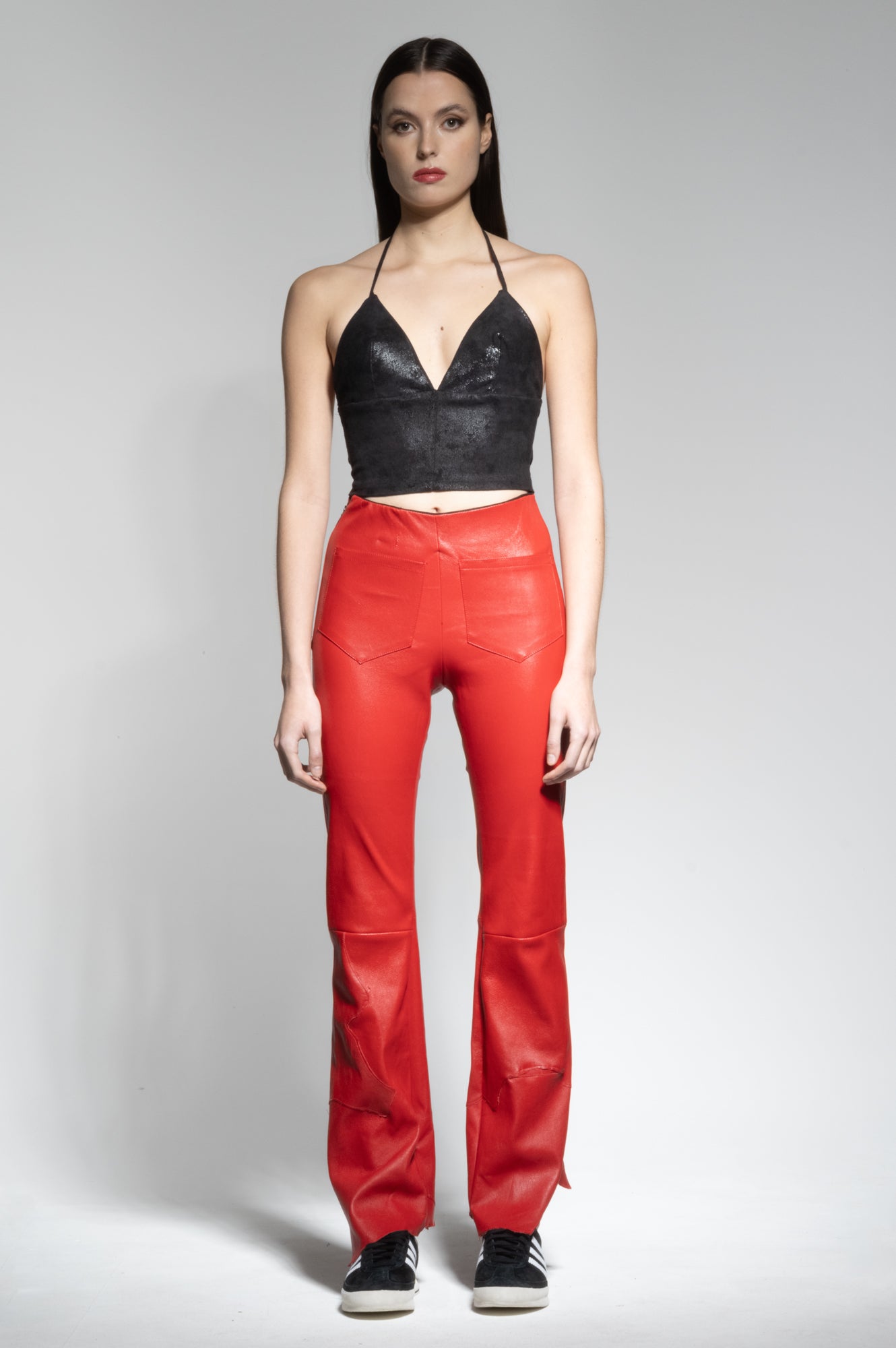 AMBER STRETCH LEATHER FLARED PANTS