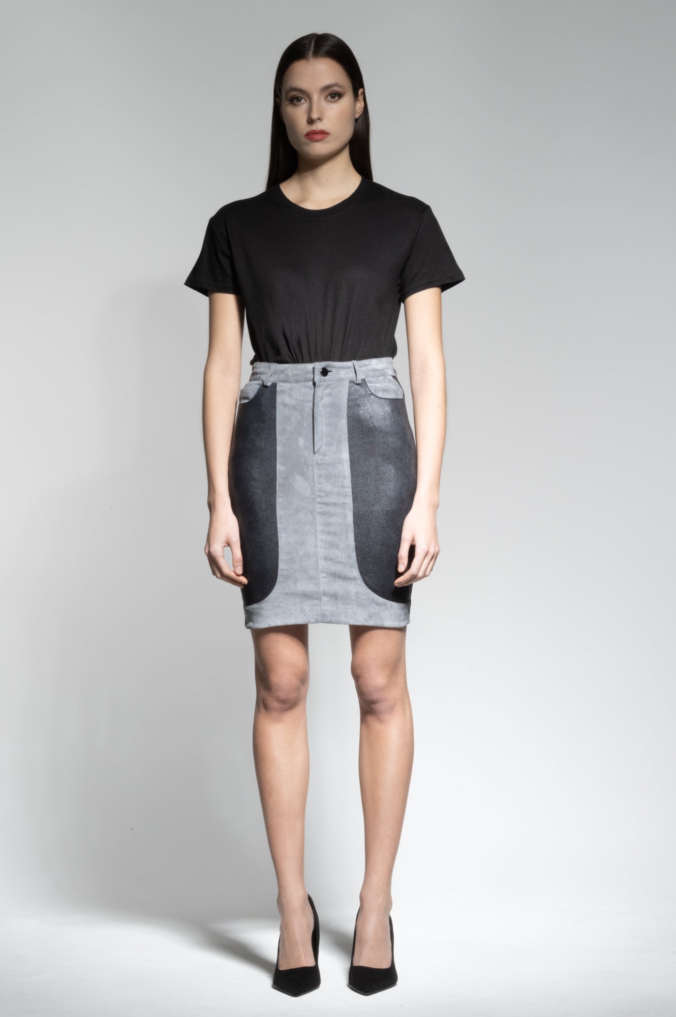 KADRY LEATHER & SUEDE SKIRT